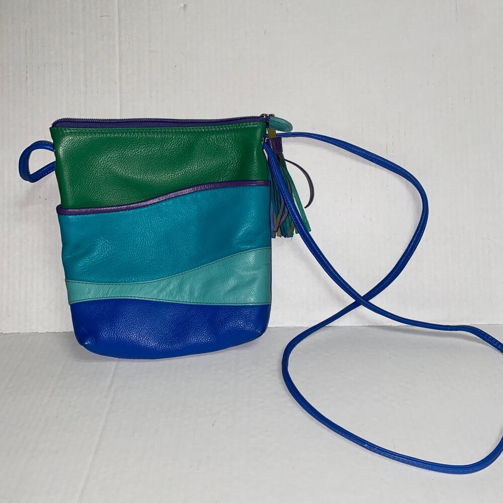 ILI New York Genuine Leather Cool Tropics Waves Midi Sac Crossbody Bag Purse